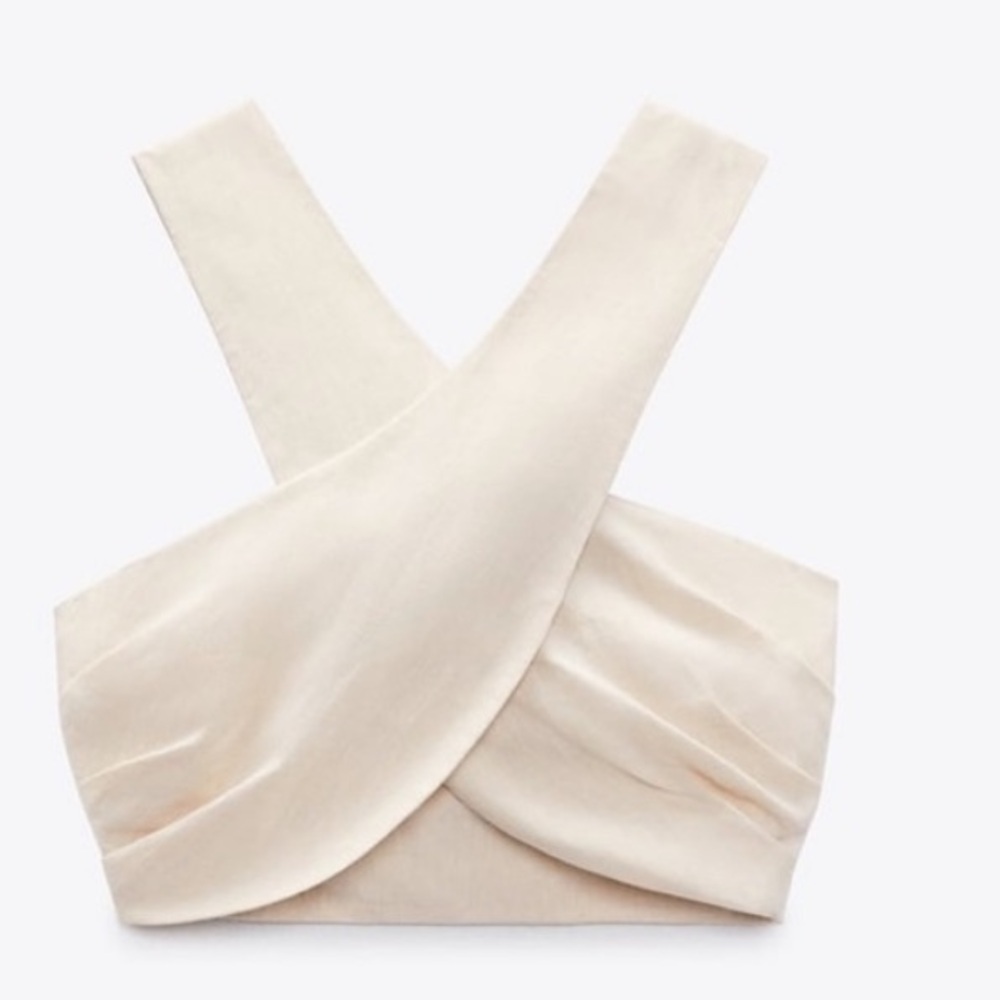 New! Zara small linen blend halter crossover tie top.